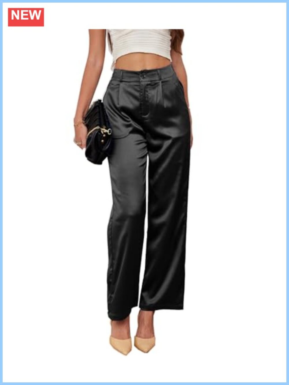 Silky Wide Leg High Waisted Palazzo Pants with Pockets for Work Party Wedding